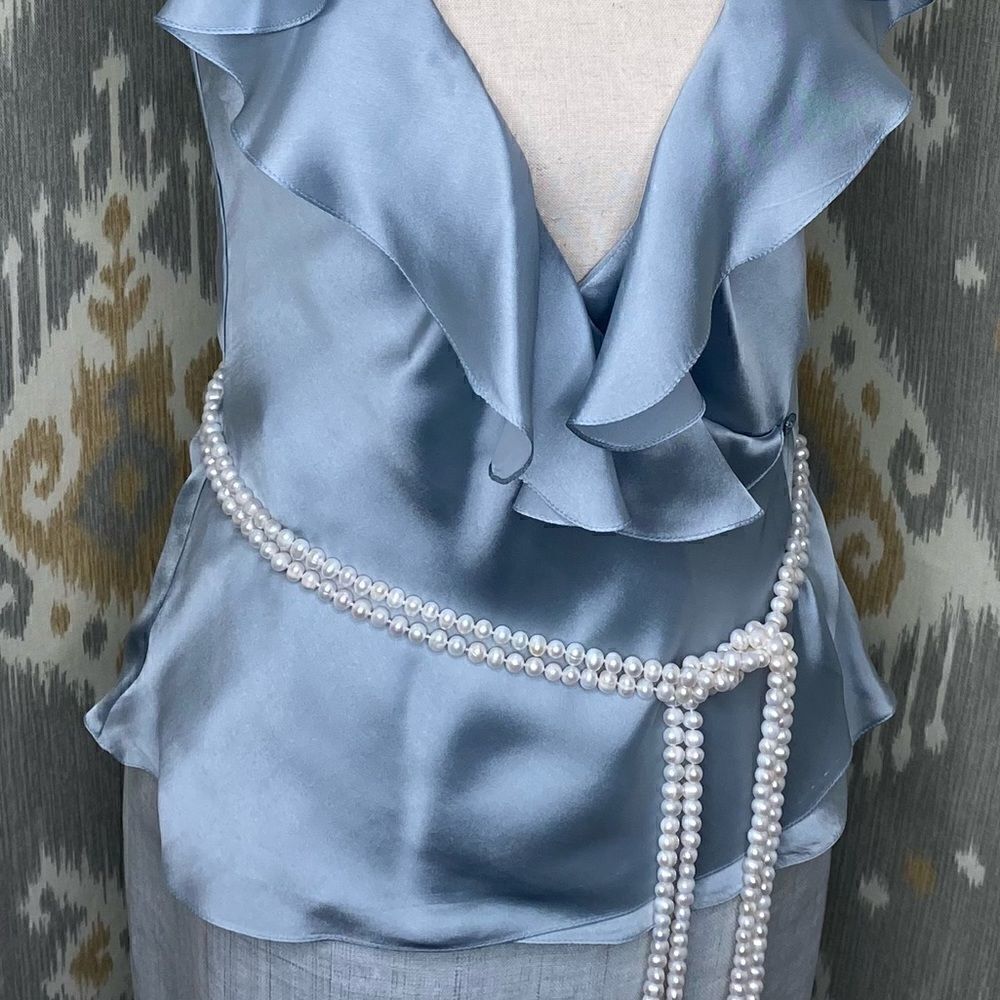 Ralph Lauren Spring ‘12 Collection Powder Blue Ruffle-Trim Silk Charmeuse Blouse - Picture 5 of 12